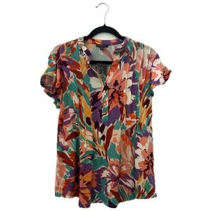 AVA AND GRACE WOMEN S FLORAL V-NECK SOFT SHORT SLEEVE RUFFLE BLOUSE NWT